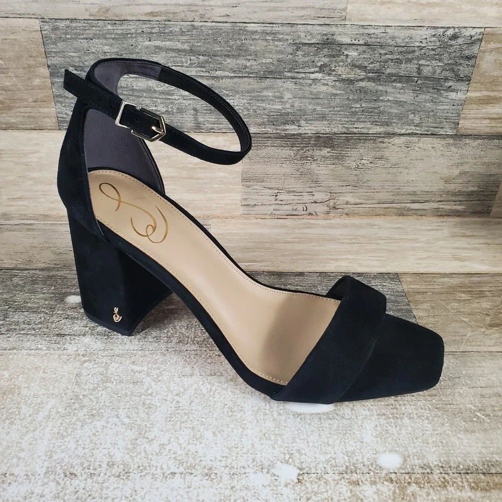 Sam Edelman Daniella Womens Sandal Sz 10 M Black Suede Ankle Strap Block Heel